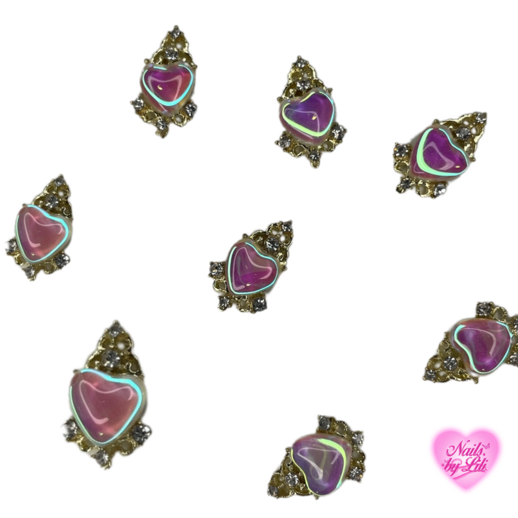 Opal heart charms
